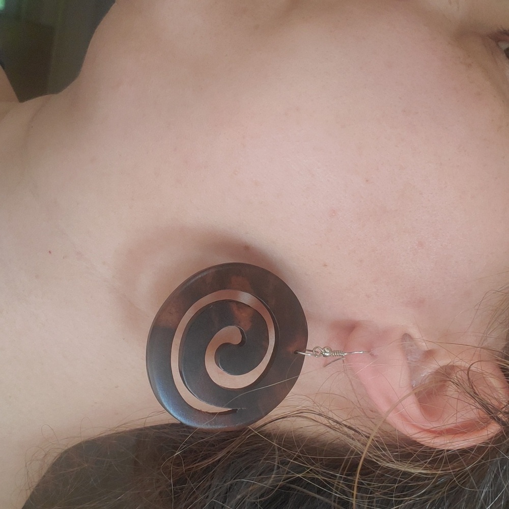 Handmade wooden dangle earrings.